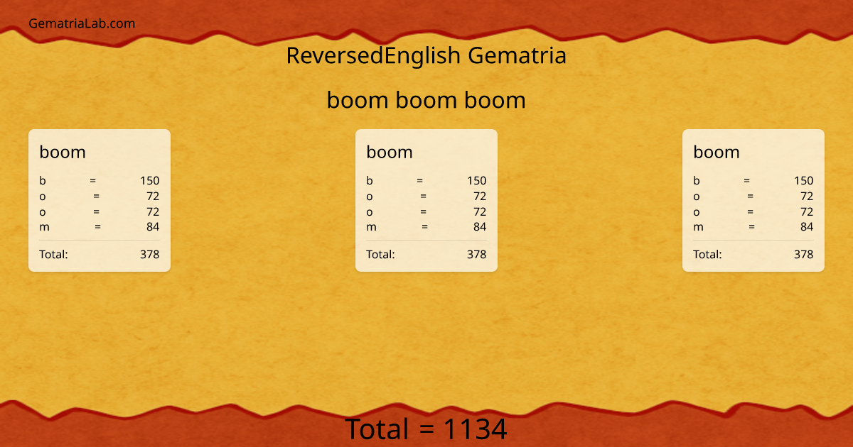 boom boom boom in reversedEnglish Gematria